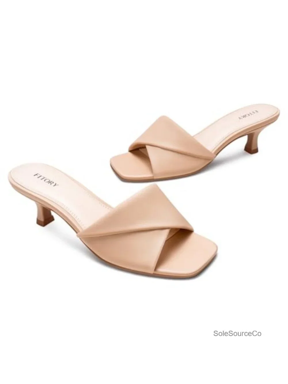 Cross Band Kitten Heel Sandals with PU Upper and Cushioned Footbed